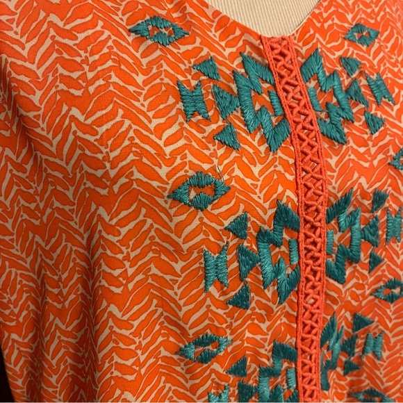 Miss Me Orange/white Embroidered Blue Aztec Hippie Lined Boho Summer Top Sz L - Picture 2 of 8